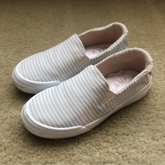 Roxy Rae Slip-On Shoes ARJS600524 Tan Pinstripe Size 6.5 - EUC - Picture 2 of 10